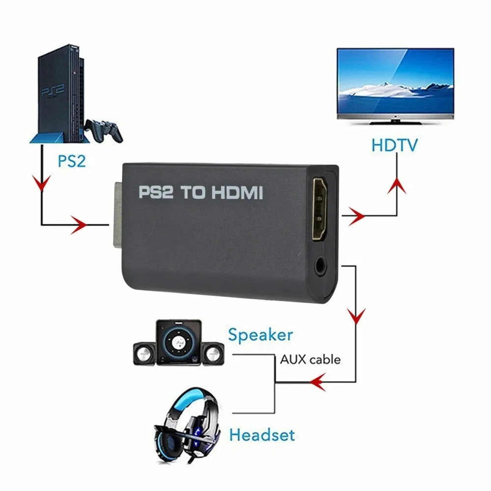 1080P PS2 to HDMI-compatible Converter Adapter PlayStation 2 to HDMI Games Video Adapter Cable Supports PC All PS2 Display Modes